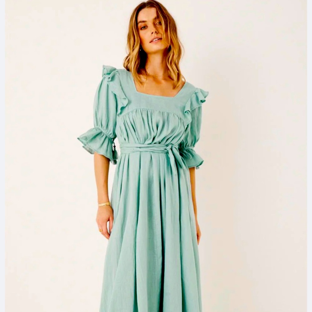 Spell Mae Linen Gown (long) Seafoam - L